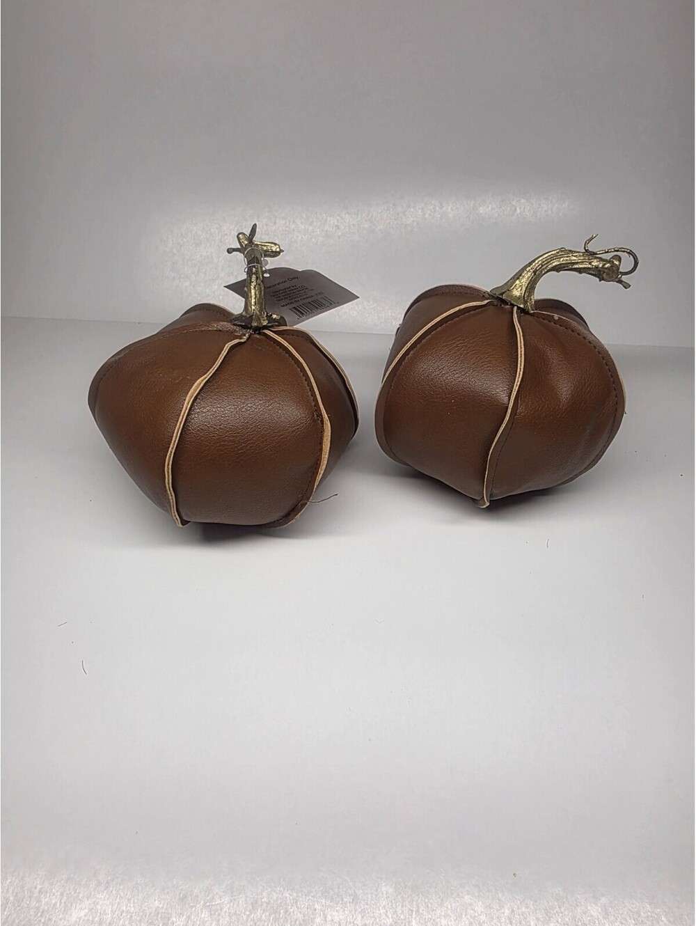 Brown Faux Leather Pumpkins Fall Decor 2 Pack Small Size